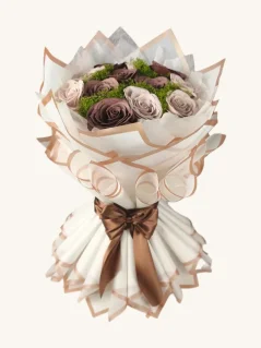 Luxusná mydlová kytica, elegantný dekór, béžovo-hnedé farby