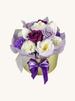 Mydlová kytica v darčekovom boxe, fialová