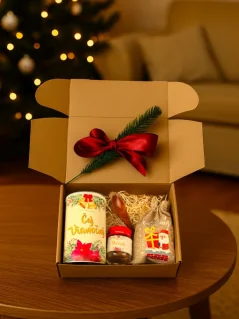 Vianočný box: sypaný čaj + pečený čaj + kvalitná drevená lyžička + darčeková taška