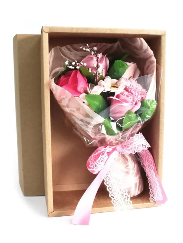 Mydlová kytica v krabici, dekoratívne balenie, ružová