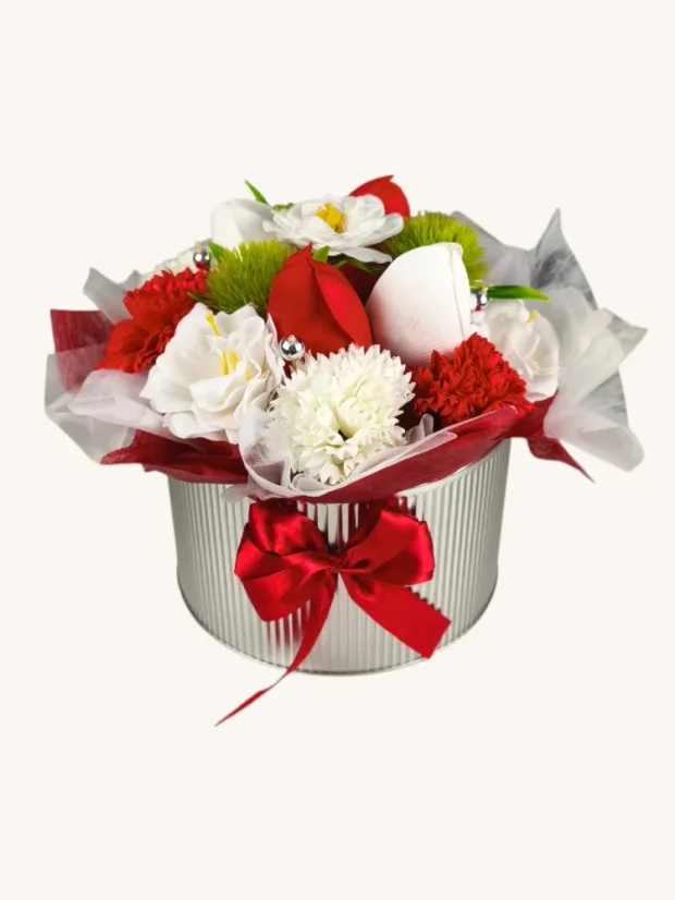 Mydlová kytica v darčekovom boxe, červená