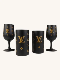 Darčekový box Louis Vuitton, 4 matné poháre - 2 na stopke a 2 klasické, dizajn LV