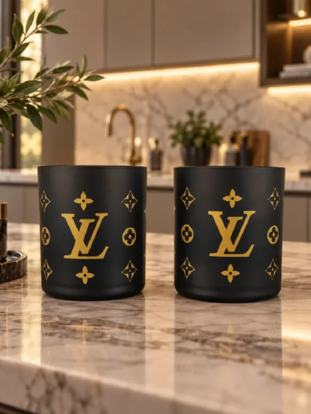 Skleněné sklenice Louis Vuitton, 2ks, černé, matné, v dárkovém boxu