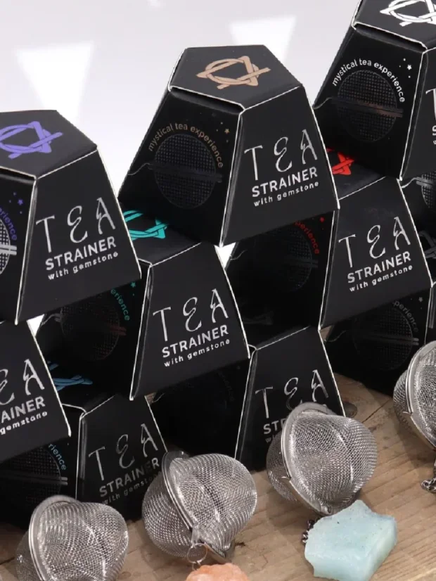 Sitko na čaj s drahým kameňom, nehrdzavejúca oceľ, 12 rôznych kryštálov