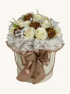 XXL mýdlový flower box Aura Decor No. 20, krémový, hnědé růže