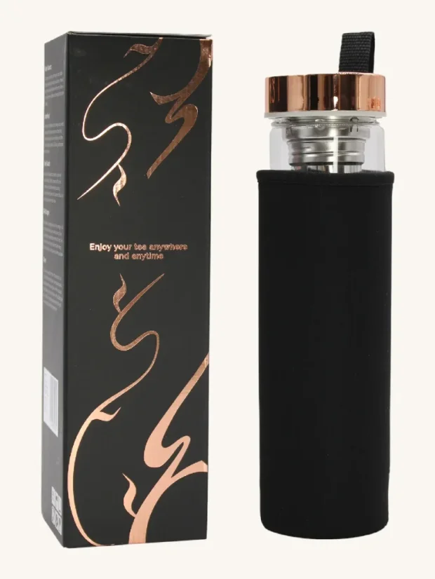 Luxusné sklenené fľaše na čaj, s komorou na kryštály, ružové zlato, odnímateľné sitko, 500m, Amethyst