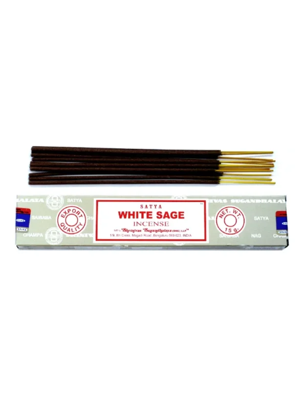 Indické vonné tyčinky Satya, ± 15 tyčiniek v balení, ručná výroba, rôzne vône - P00118: Biela šalvia