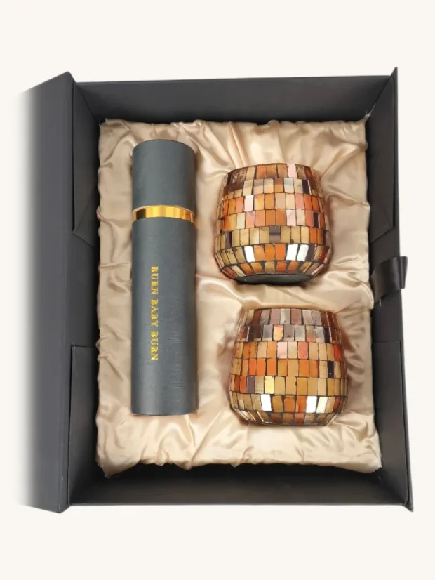 Sójová svíčka Golden Aura, 2× velká svíčka (500g) + zápalky, v dárkovém boxu
