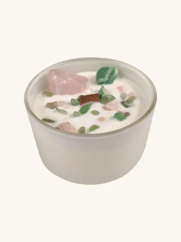 Čakrové sviečky s drahými kameňmi, 7 čakier, Srdcová čakra