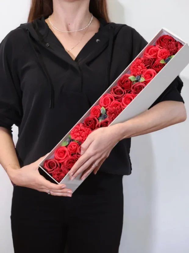 Mydlové kvety - extra dlhý darčekový box, žltá a zelená