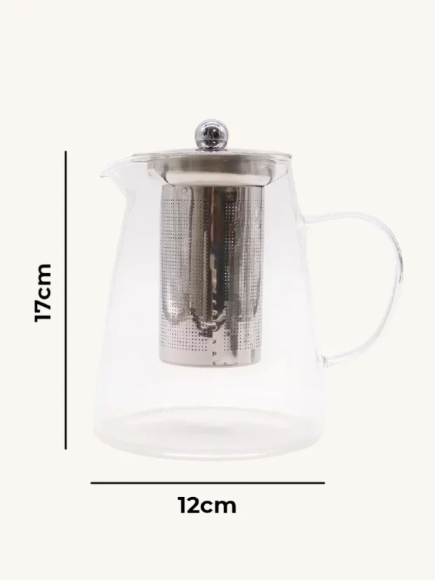 Skleněná konvice na čaj s nerezovým filtrem, 950 ml, tvar láhve