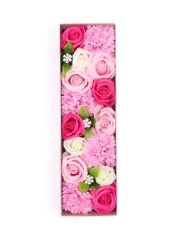 Mydlové kvety - dlhý darčekový box, ružová