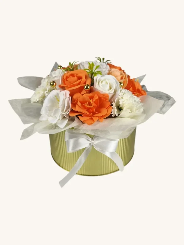 Mydlová kytica v darčekovom boxe, oranžová