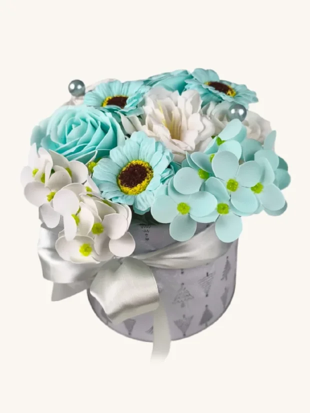 Mydlové kytice vo vianočnom boxe, ø12x17cm, biely box