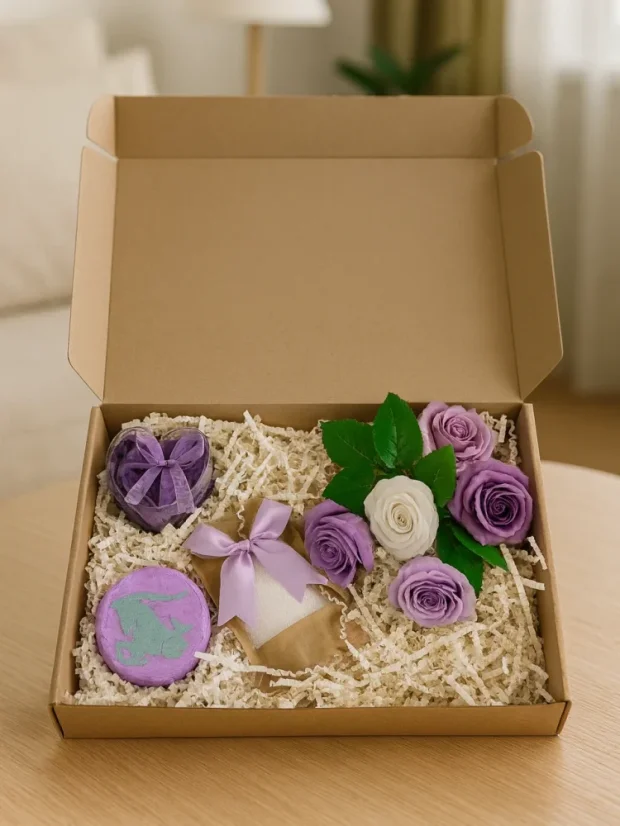 Darčekový box podľa znamenia, s mydlovými kvetmi, šumivou bombou a soľou do kúpeľa, 12 znamení - P00173: Škorpión