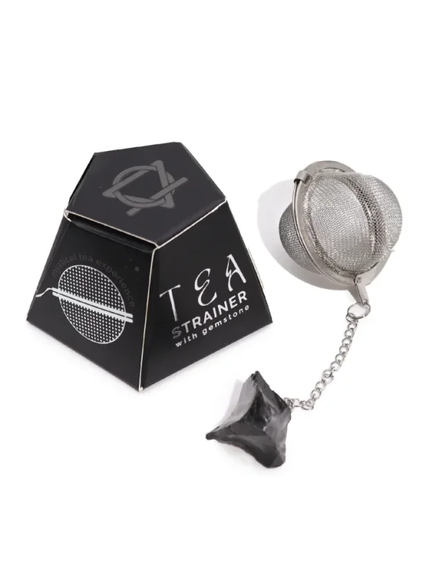 Sitko na čaj s drahým kameňom, nehrdzavejúca oceľ, 12 rôznych kryštálov - P00161: Obsidián