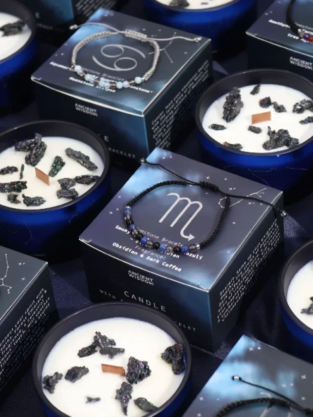 Krištáľové sviečky + náramok zdarma, podľa zverokruhu, 12 znamení