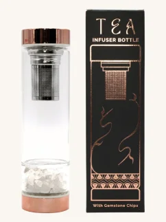 Luxusné sklenené fľaše na čaj, s komorou na kryštály, ružové zlato, odnímateľné sitko, 500ml, Kremeň