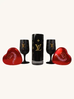Dárkový box Louis Vuitton: skleněná váza, 2 sklenice a pralinky Lindor