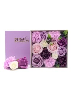 Mydlové kvety - štvorcový darčekový box, levanduľové ruže