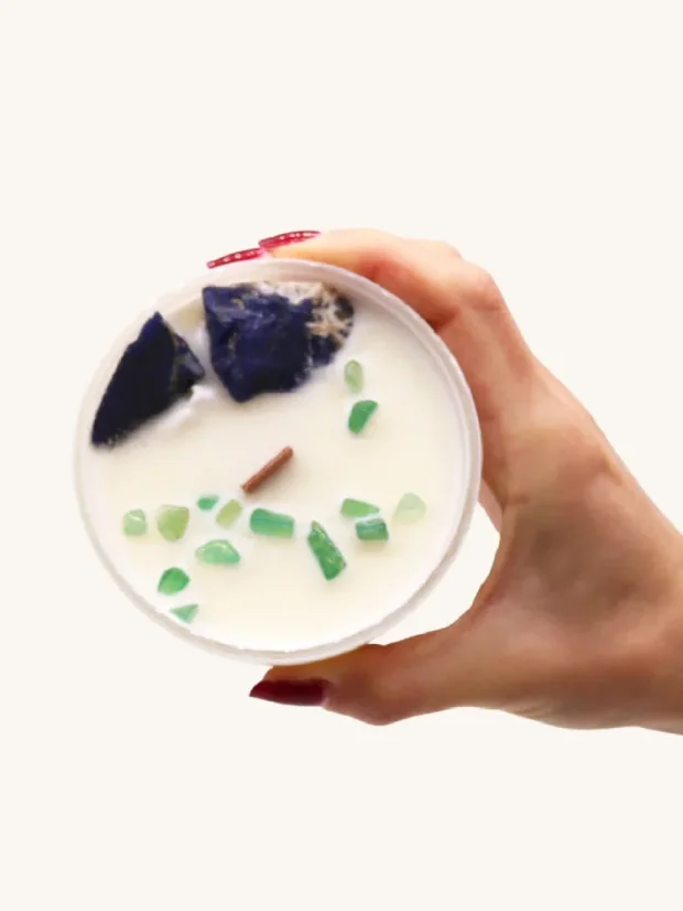 Čakrové sviečky s drahými kameňmi, 7 čakier, Krčná čakra