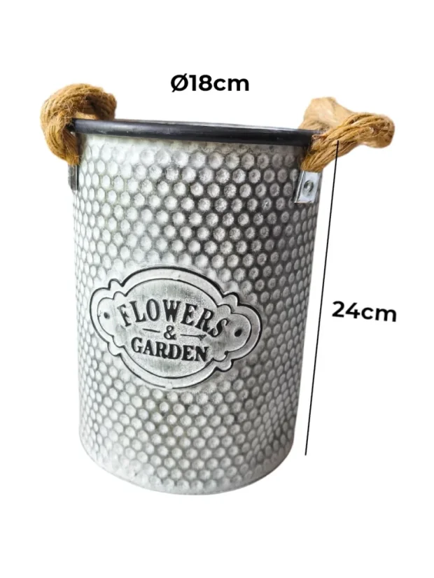 Dekoratívne vedro, výška 24cm, priemer 18cm, plech, s pevnými úchytkami