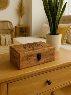 Vintage dekoratívny box s vyrezávaním vzorom Strom života