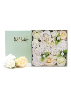 Mydlové kvety - štvorcový darčekový box, biela ivory
