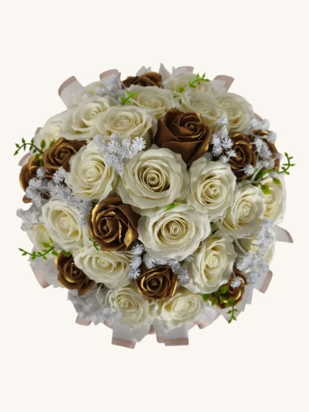 XXL mydlový flower box Aura Decor No. 20, krémový, zlaté ruže