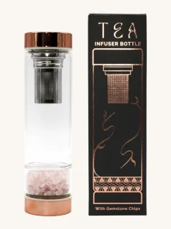 Luxusné sklenené fľaše na čaj, s komorou na kryštály, ružové zlato, odnímateľné sitko, 500m, Ruženín