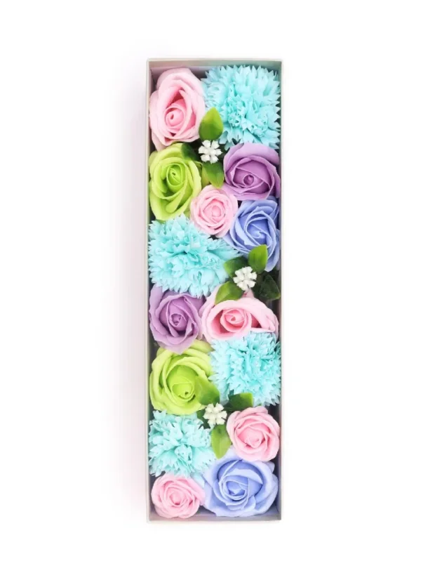 Mydlové kvety - dlhý darčekový box, modrá