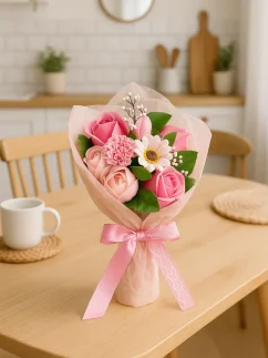 Mydlová kytica v krabici, dekoratívne balenie, ružová