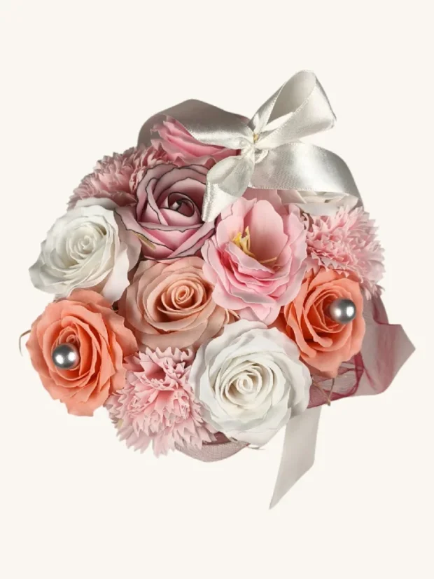 Mydlové kytice vo vianočnom boxe, ø12x17cm, červený box