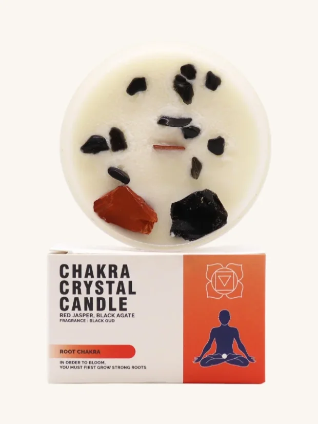 Čakrové sviečky s drahými kameňmi, 7 čakier, Koreňová čakra