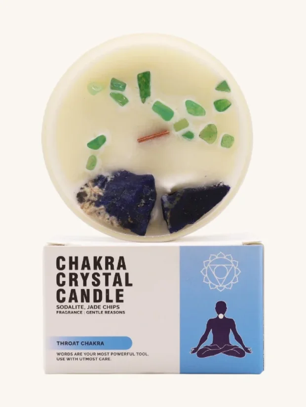 Čakrové sviečky s drahými kameňmi, 7 čakier, Krčná čakra