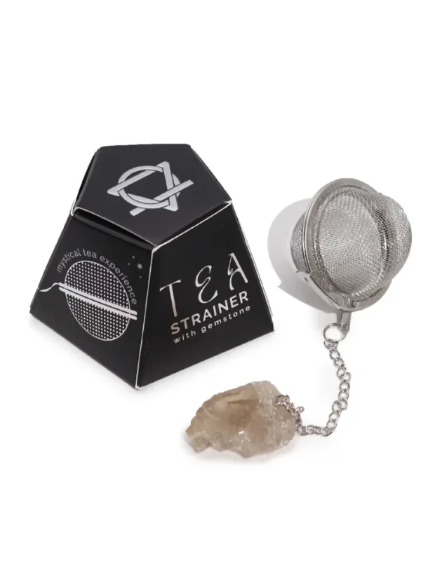 Sitko na čaj s drahým kameňom, nehrdzavejúca oceľ, 12 rôznych kryštálov - P00161: Dymový kremeň