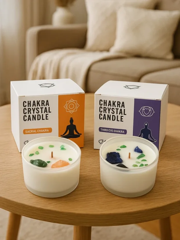 Čakrové sviečky s drahými kameňmi, 7 čakier, Srdcová čakra