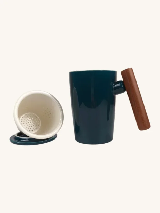 Porcelánový hrnček na čaj, s porcelánovým sitkom, 330ml, modrý