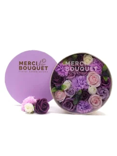 Mydlové kvety - okrúhly darčekový box, levanduľové ruže