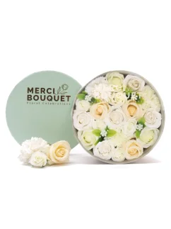 Mydlové kvety - okrúhly darčekový box, biela ivory