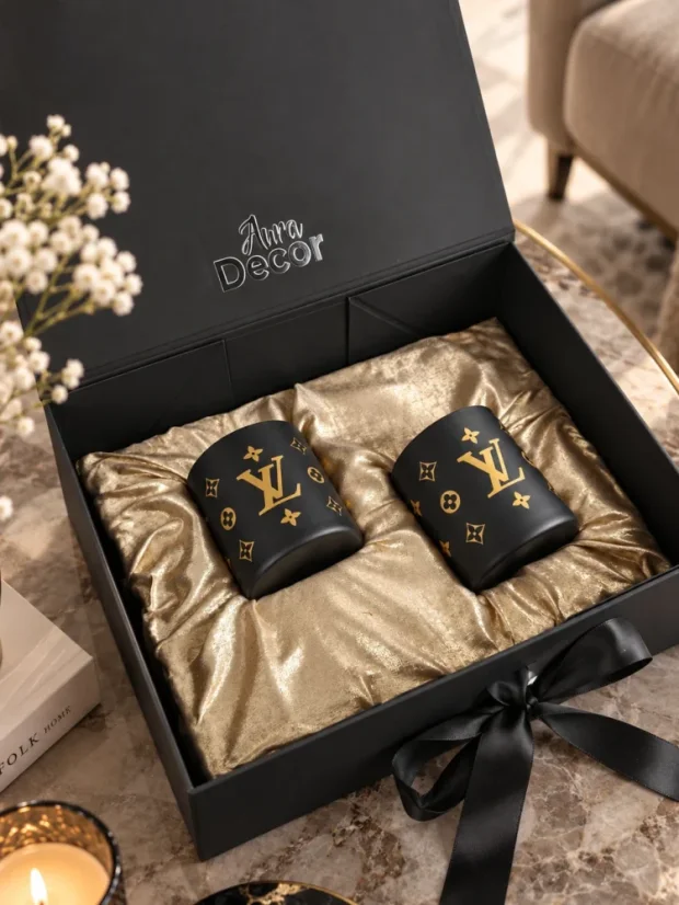 Skleněné sklenice Louis Vuitton, 2ks, černé, matné, v dárkovém boxu