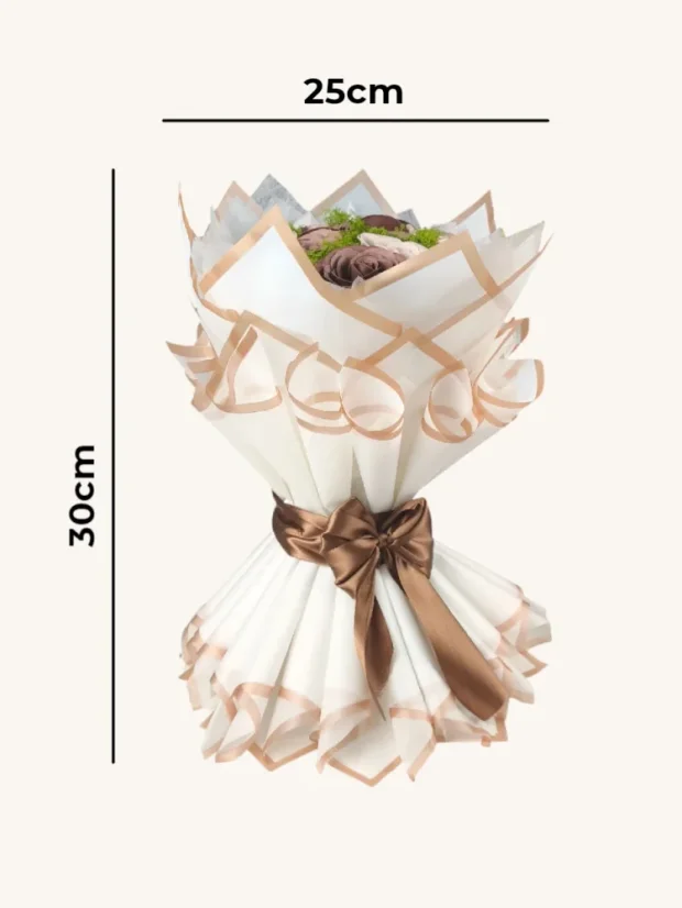 Luxusní mýdlová kytice, elegantní dekor, béžovo-hnědé barvy