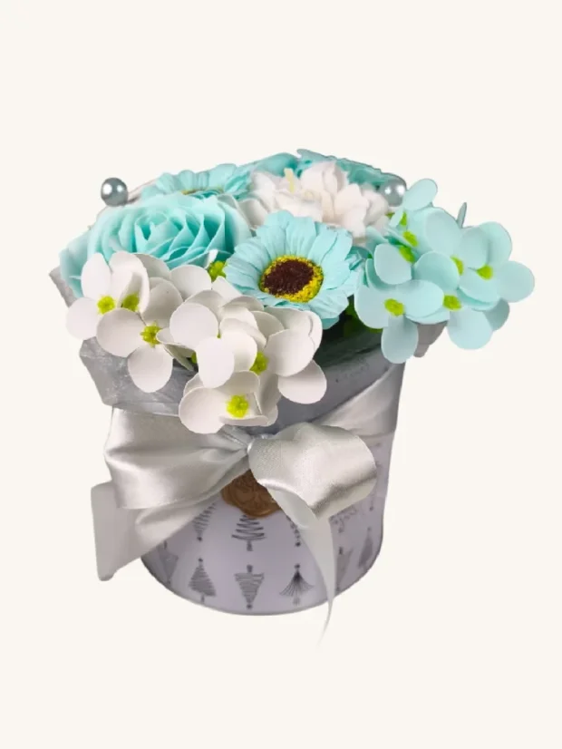 Mydlové kytice vo vianočnom boxe, ø12x17cm, biely box