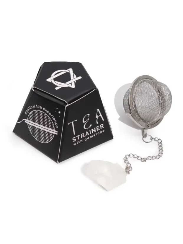 Sitko na čaj s drahým kameňom, nehrdzavejúca oceľ, 12 rôznych kryštálov - P00161: Skalný kremeň