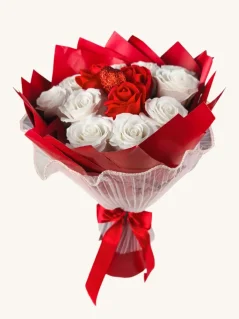 Luxusná mydlová kytica, elegantný dekór, bielo-červené farby