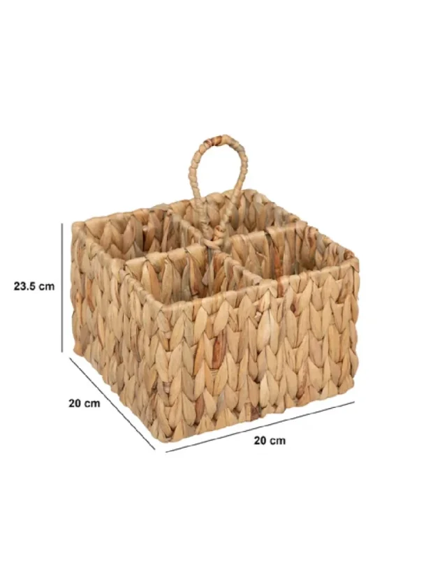 4-priehradková nádoba, vhodná na príbory, oceľ + prútený vzor, s držiakom