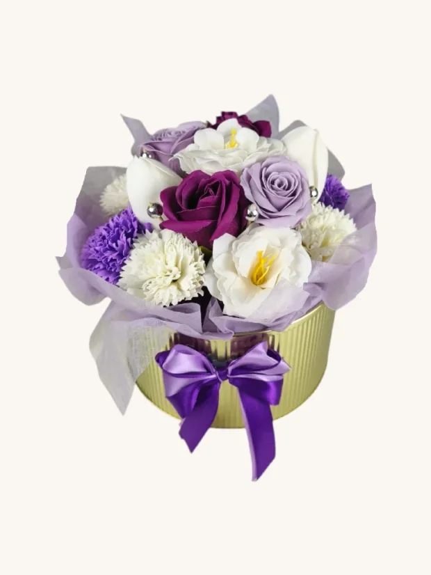 Mydlová kytica v darčekovom boxe, fialová