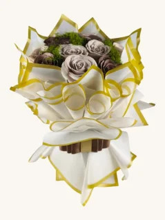 Luxusná mydlová kytica, honosný dekór, béžovo-hnedé farby