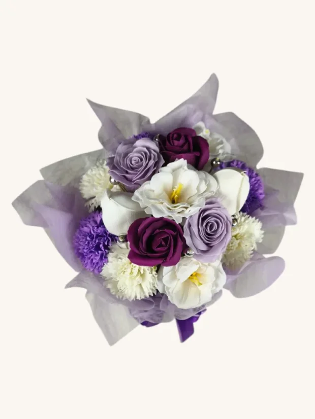 Mydlová kytica v darčekovom boxe, fialová