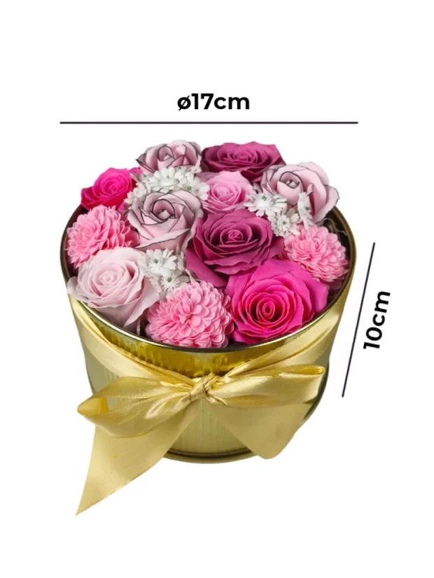 Nebeský dotyk - mydlové kytice v darčekovom boxe, plechová dóza ø17x10cm, uzatvárateľná vekom